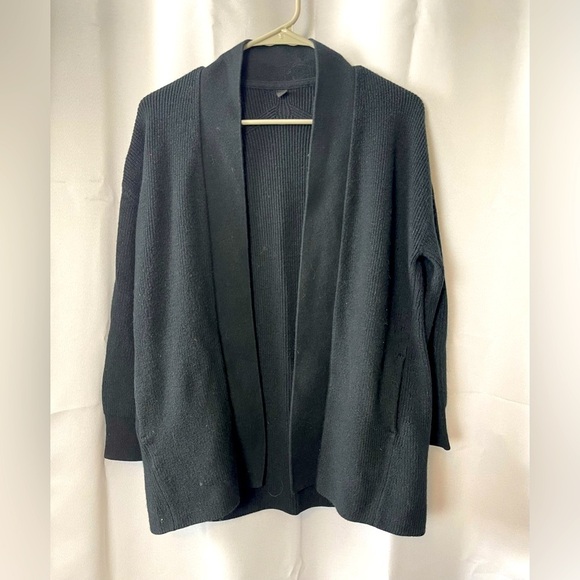 lululemon athletica Sweaters - Lululemon Size 2 (med) black ribbed knit open wool blend cardigan cozy Cabinco…
